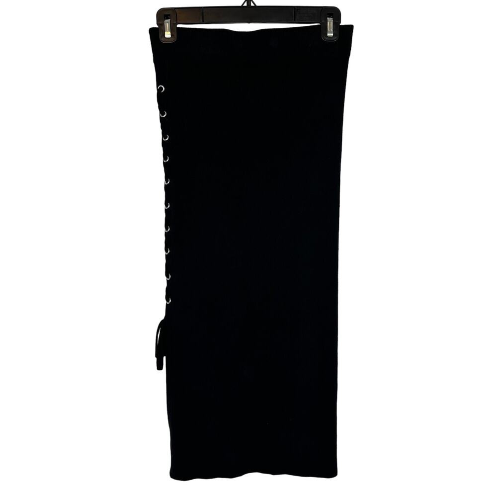 Black Tape Womens Side Tie Pull-On Stretch Knit Bodycon Black Maxi Skirt Small